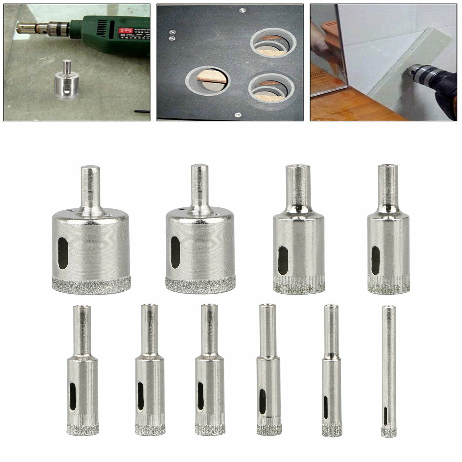 Dry Diamond Drill Bits Set 5Pcs For Ceramic Marble Tile Stone Glass Hard Materials,Round Shank