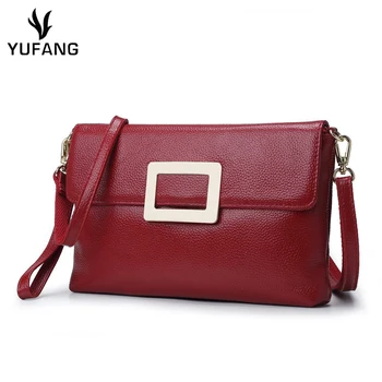 

YUFANG Women Messenger Bag 100% Genuine Leather Female Shoulder Handbags Candy Color Daily Crossbody Bag Real Cowskin Womens Bag
