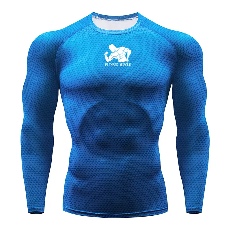 Футболка для бега Мужская компрессионная футболка для фитнеса футболка для мышц быстросохнущие колготки с длинными рукавами тренировочный облегающий Топ Футболка с принтом