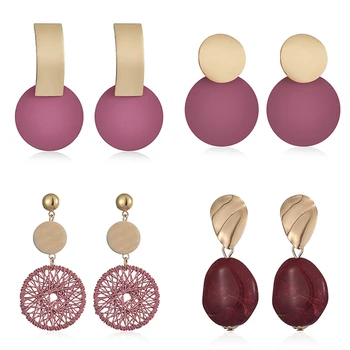 

New Fashion Women Round Red Drop Earrings Geometric Sweet Colorful Acrylic Earrings 2020 Statement Girls Party Jewelry