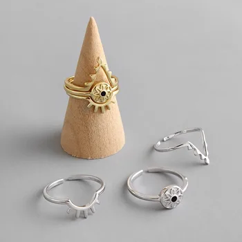 

925 Sterling Silver Ring Three sets eyes Simple Braided Weave Middle Ring Open Triple Ring For Women Jewelry Thai Silver