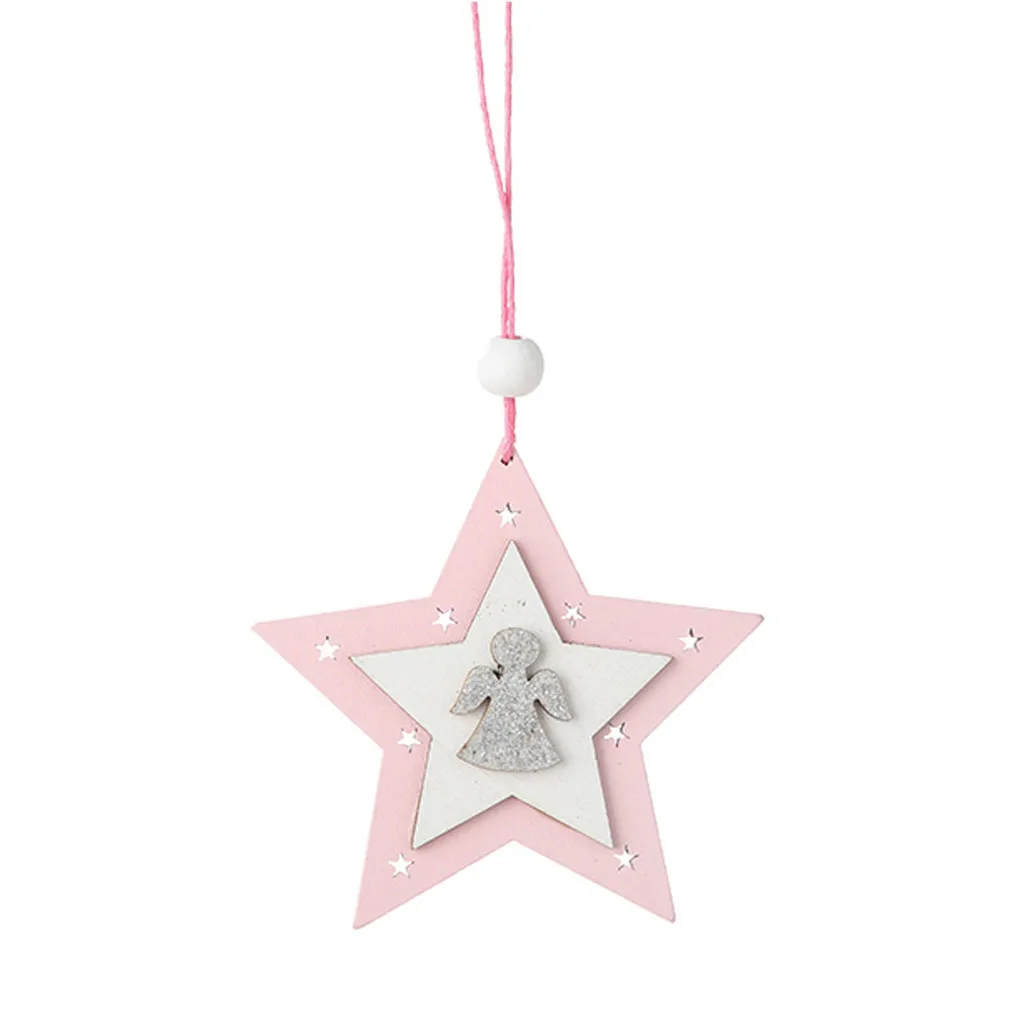 Рождественский розовый деревянный пятиконечная звезда кулон креативная маленькая елка Рождественские Висячие украшения Рождественские украшения для дома#15 - Цвет: B
