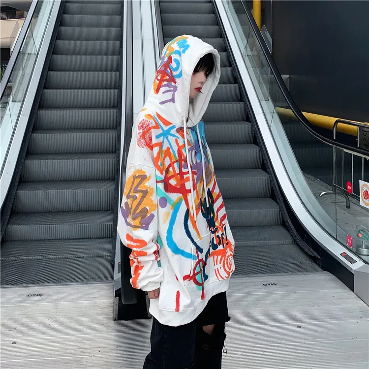 Япония Стиль Harajuku с капюшоном пуловер с надписями Свободная Толстовка Для женщин Многоцветный полоски толстовки с капюшоном в стиле хип-хоп, костюмы для танцев