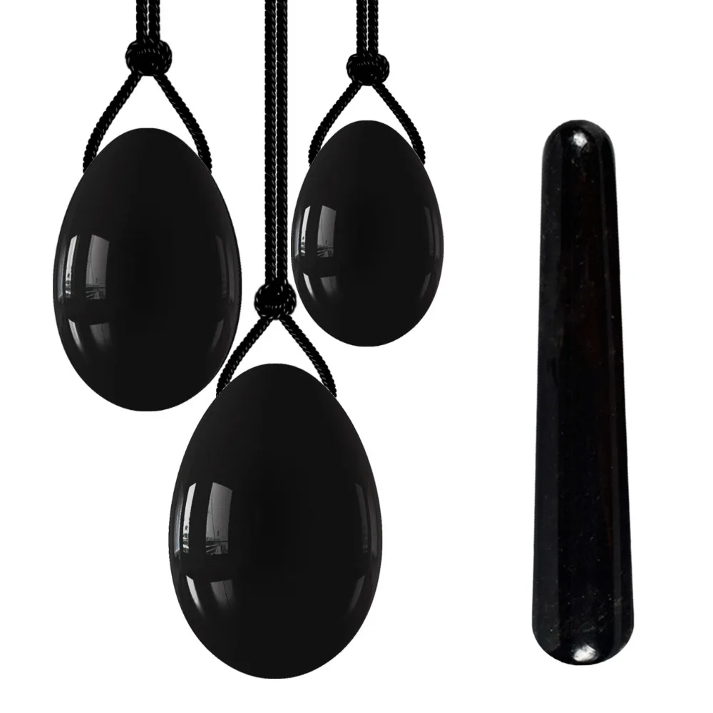 

3pcs Obsidian Yoni Egg Set Natural Jade Yoni Eggs Drilled Pelvic Floor Muscle Vaginal Exercise Ball Kegel Exercise Crystal Ball