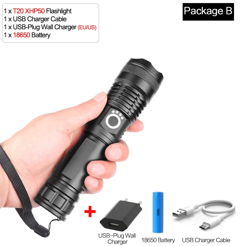 Яркий фонарик X-Lamp 3* XHP50 светодиодный фонарик Zoom СВЕТОДИОДНЫЙ фонарь USB Перезаряжаемый фонарик мощный XHP70 XHP50 фонарь 18650 - Испускаемый цвет: Package B