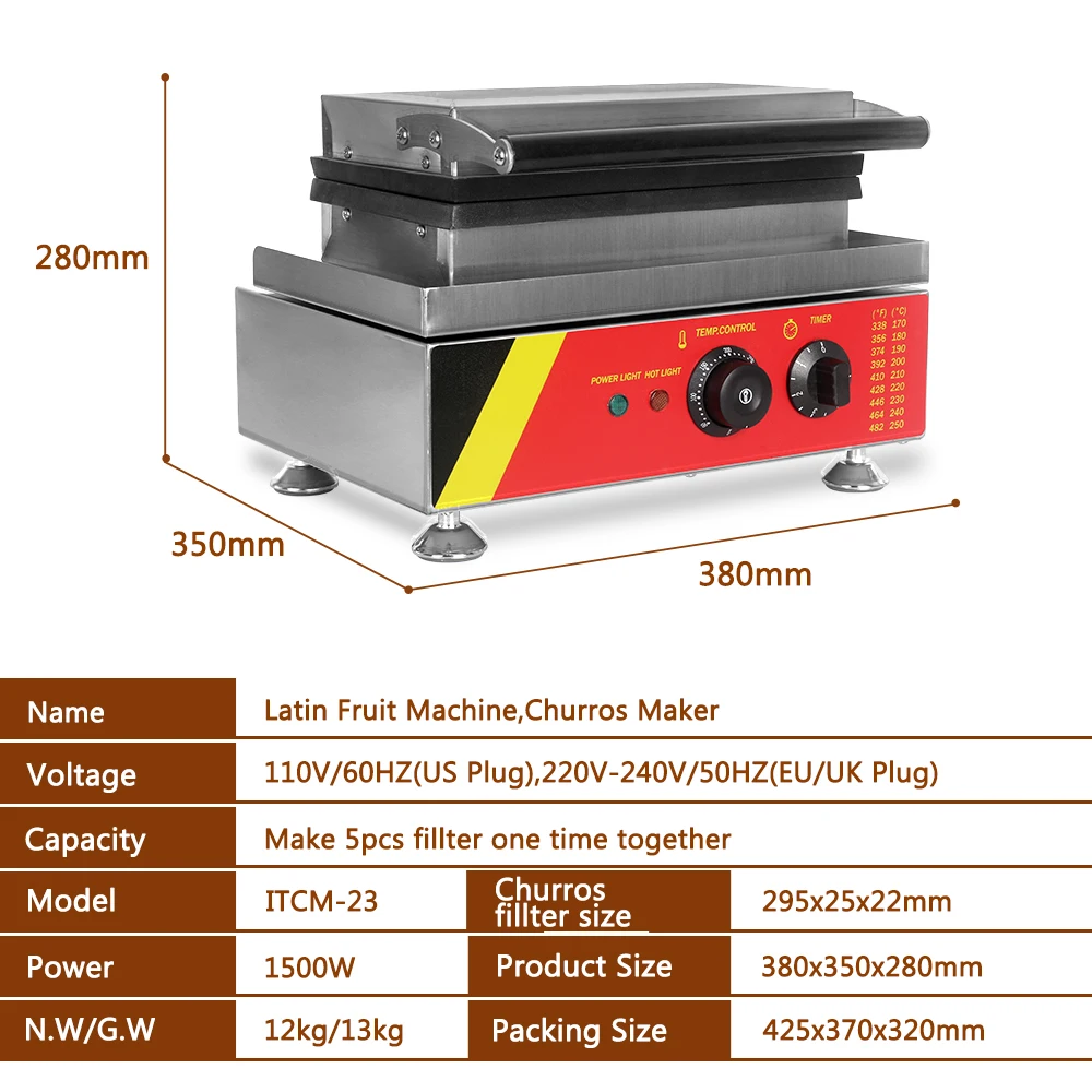 ITOP Электрический Churros Maker Нержавеющая сталь 1500 Вт Коммерческих Чуррос наполнитель антипригарное покрытие вафельный латинские фрукты машина