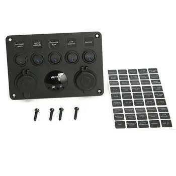 

New 5 Gang On-Off Toggle Switch Control Panel Usb Charger Car Ship Yacht Combination Panel With Usb And Cigarette Lighter Socket