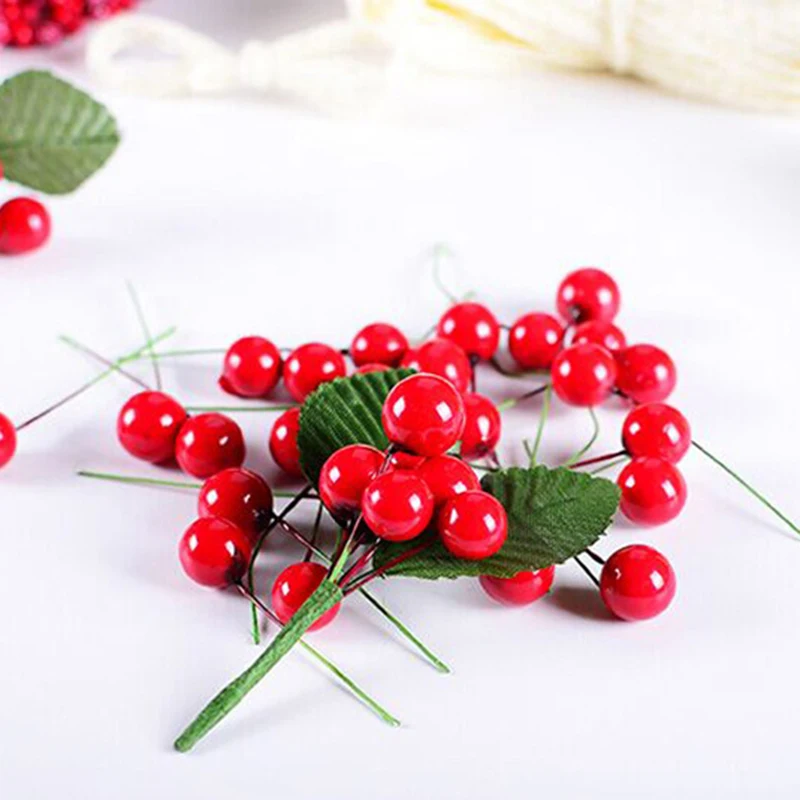 100 шт Мини Искусственные ягоды жемчужные пластиковые тычинки цветы фрукты вишня для рукоделия Свадебные Рождественские ягоды подарок декор