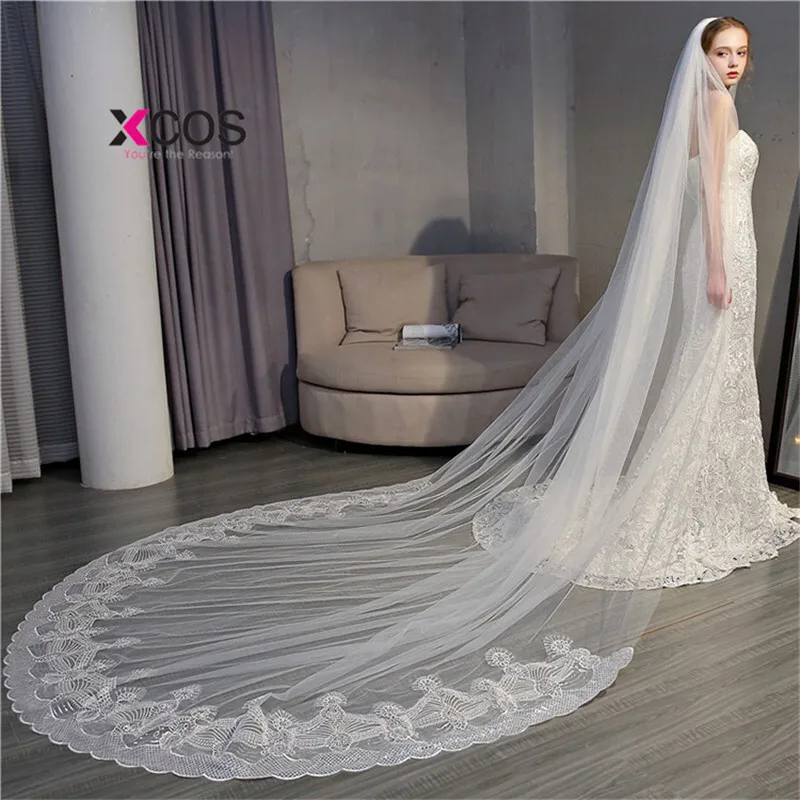 XCOS вуаль Mariage 3 м белая Соборная свадебная фата длинная кружевная кромка свадебная вуаль с гребнем Свадебные аксессуары свадебная фата невесты