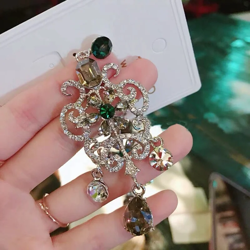 MENGJIQIAO Винтажный Дворцовый стиль цветок кристалл Pendientes Mujer Moda массивные Висячие серьги вечерние ювелирные изделия