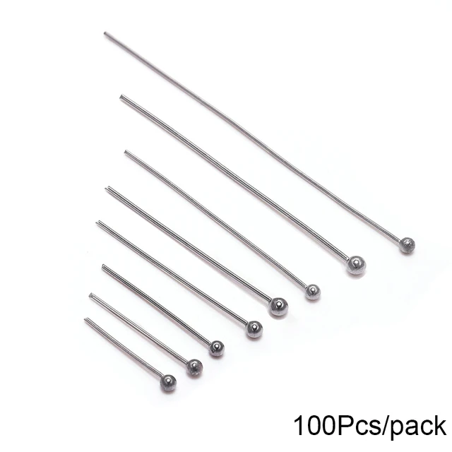 50-200pcs/lot 16 20 25 30 40 50 mm Gold Metal Ball Head Pins For Diy Jewelry Making Head pins Findings Dia 0.5mm Supplies Stainless steel