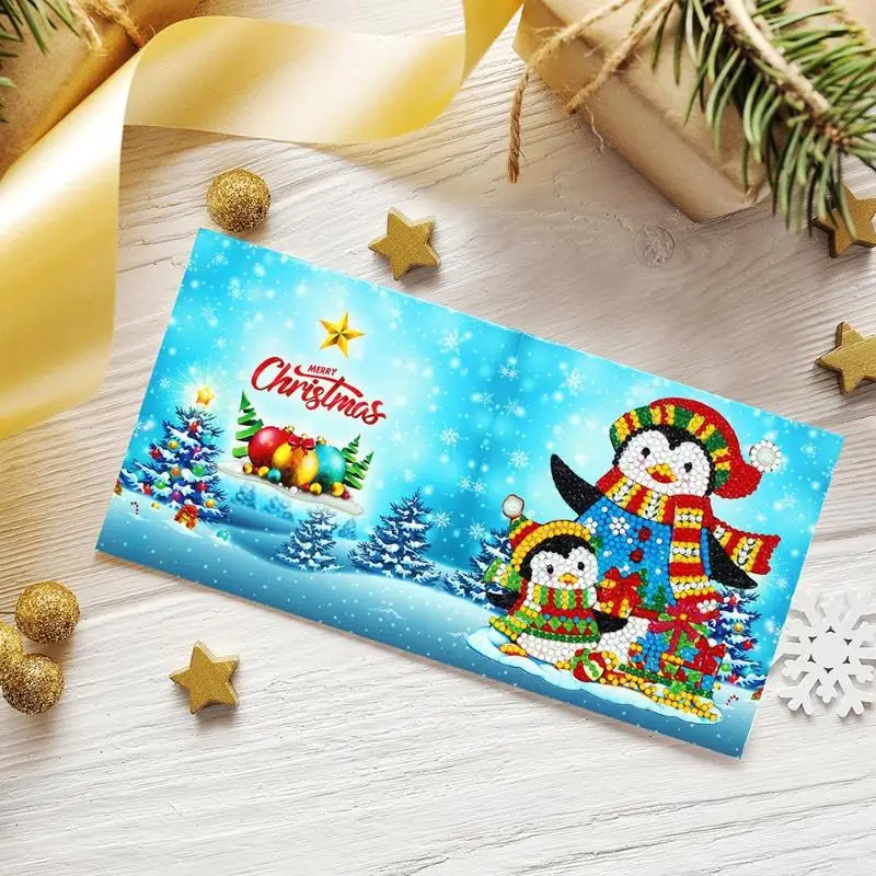 8pcs 5D DIY Special Drills Diamond Painting Greeting Card Christmas Cards Postcards Birthday Xmas Gift for Girls Navidad