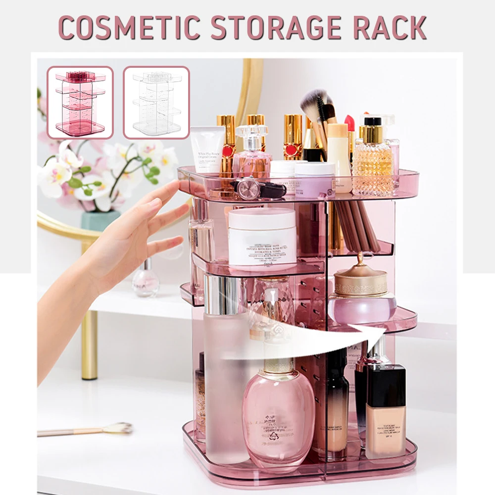 

360 Degree Rotating Cosmetic Storage Box Makeup Organizer Crystal Display Stand High Capacit Cosmetics Storage Rack