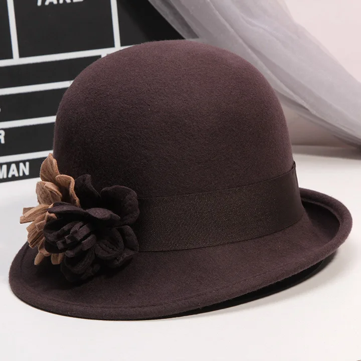 Женские осенние и зимние вечерние шляпы Fedora с цветочным принтом в английском стиле, винтажные Необычные шляпы шерстяные фетровые шляпы