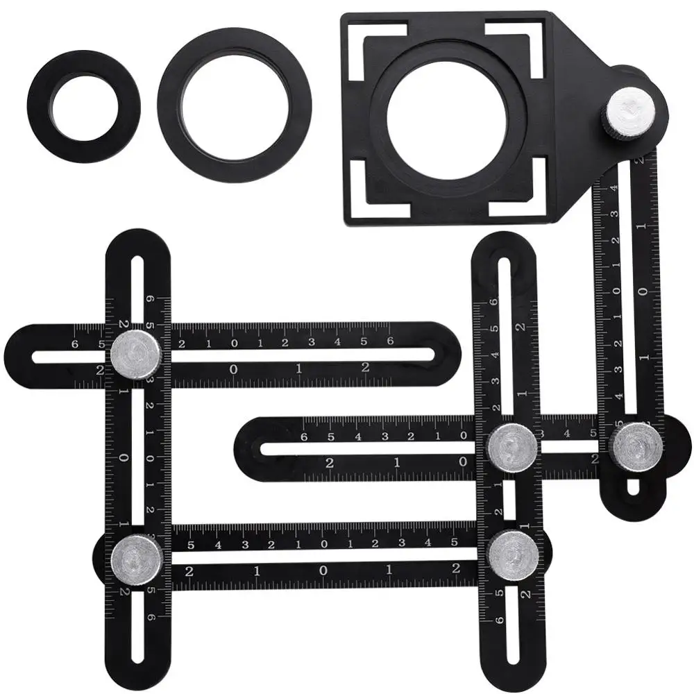 

Six Folding Ruler Floor Tile Hole Locator Template Measuring Tool Protractor Multi-Angle Layout Ruler Glass Universal Puncher