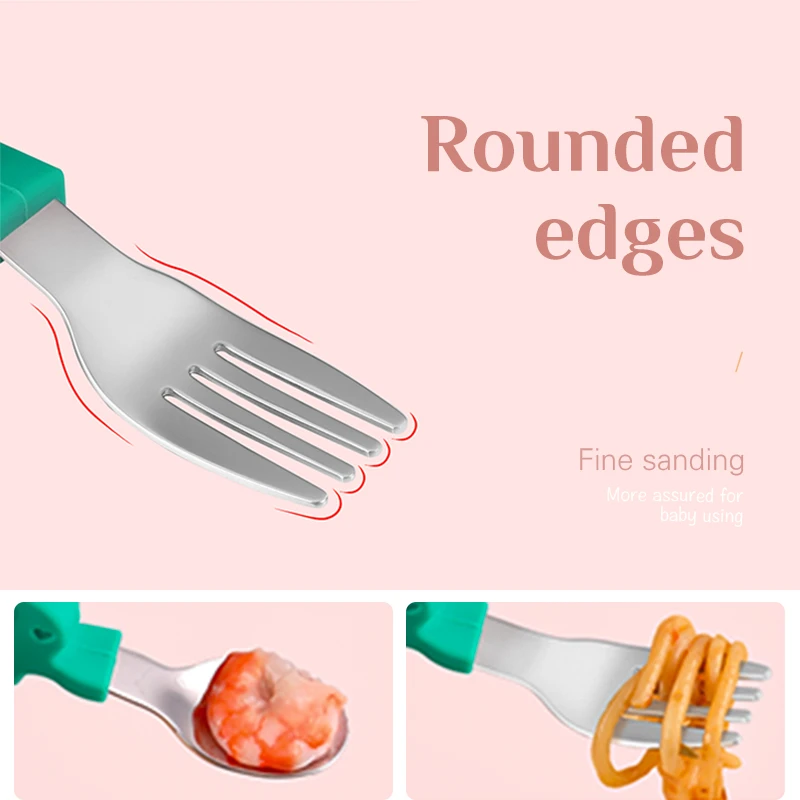 Baby Spoon Fork Gadgets Tableware Set Stainless Steel Toddler Children Utensil Dinnerware Cutlery Cartoon Infant Food Feeding