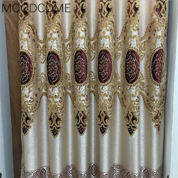 

European Style Gold Embroidered Curtain for Living Room Bedroom Floor Curtain Custom Blackout Curtains