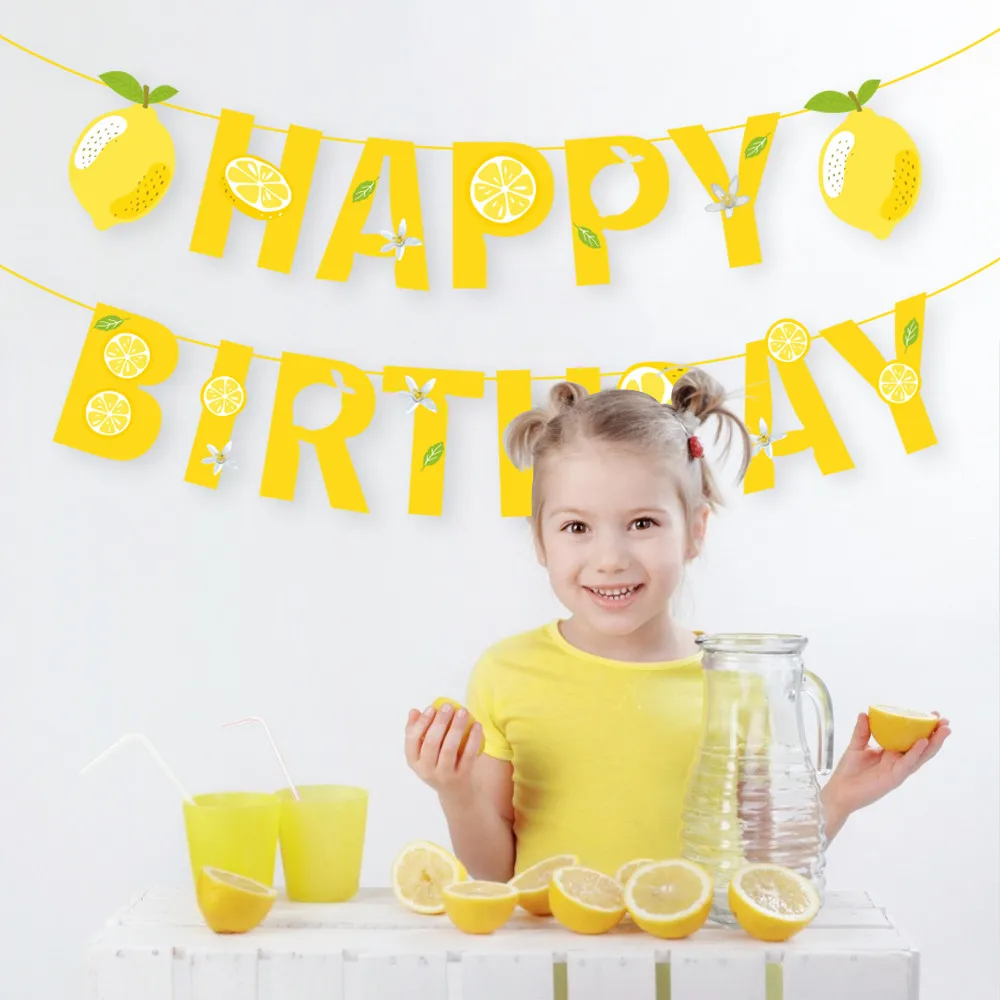 

Baby Shower Happy Birthday Banners Lemon Party Decorations Wall Yellow Lemon Hanging Bunting Kids Birthday Party Favors