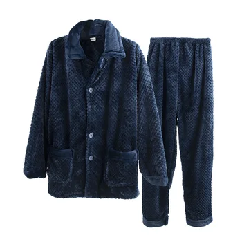 

2Pcs Coral Fleece Sleepwear Men Pajamas Sets Cardigan Lapel Button Luxury Pijamas Thick Warm Comfortable Homewear Pyjamas Winter
