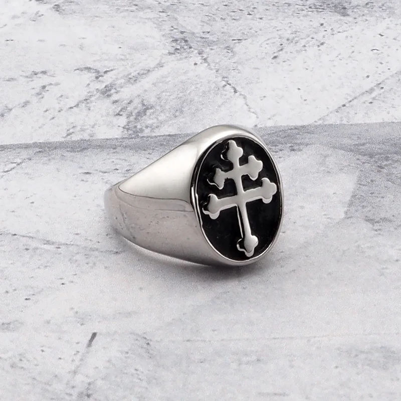 Anello Uomo In Acciaio Inossidabile 316L – Tripla Croce Gotica – Larghezza 14 Mm – Sei Misure Disponibili – Colore Argento - 2
