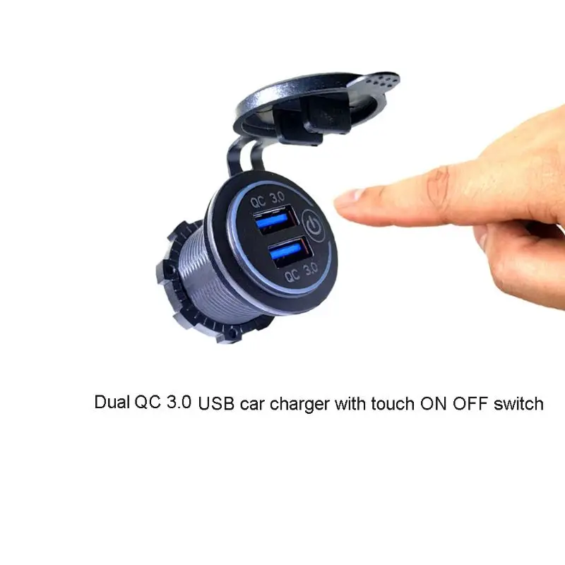 12V/24V Dual USB QC 3.0 LED Fast Charger Touch Switch for Car Boat Motorcycle 72XB