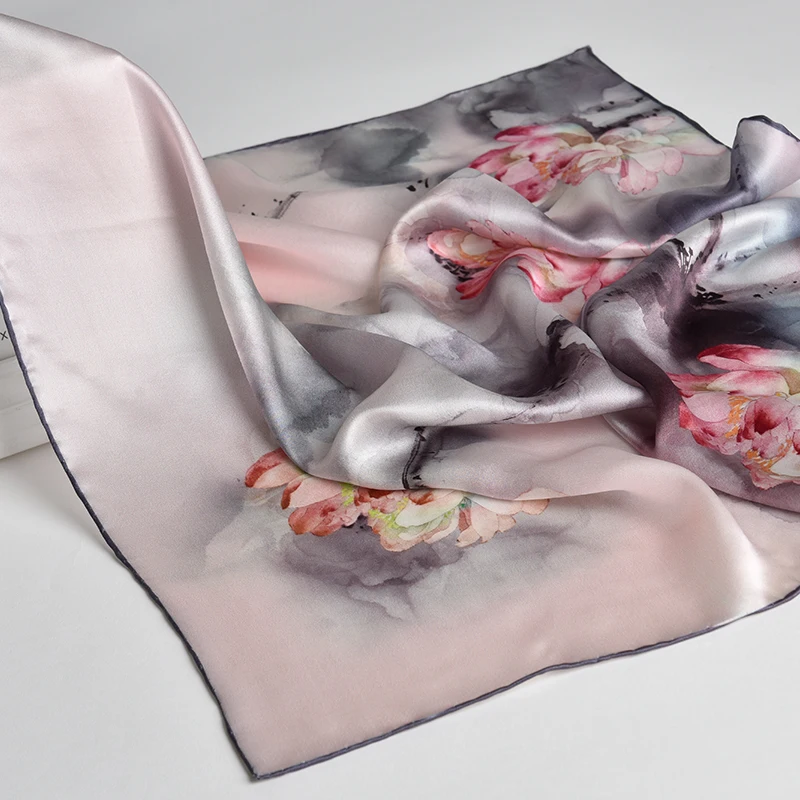 

100% Natural Silk Square Neckerchief For Women Print Bandana Real Pure Silk Small Scarf Headscarf Ladies Handkerchief 65x65cm