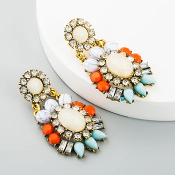 

Za European and Korean Branded Earring for Woman Bohemian Hollowing Out Water Stone Drop Earring with Color Rhinestone for Lady