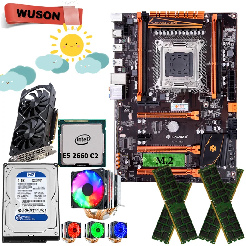 #Special Offers HUANANZHI deluxe X79 motherboard with M.2 slot CPU E5 2660 SR0KK CPU cooler RAM 32G(4*8G) 1TB SATA HDD GTX1050Ti 4G video card