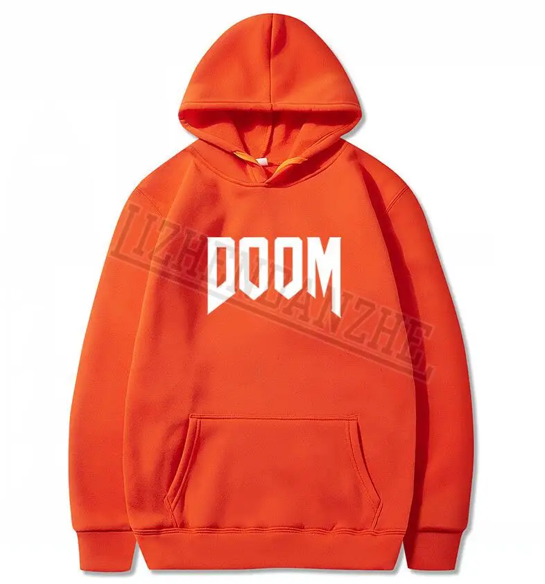 Летние Новые брендовые модные толстовки с капюшоном с символикой игры «Doom»-все время отличная видеоигра Unoffical в мужской Мужской Женский свитшот Топы - Цвет: Оранжевый