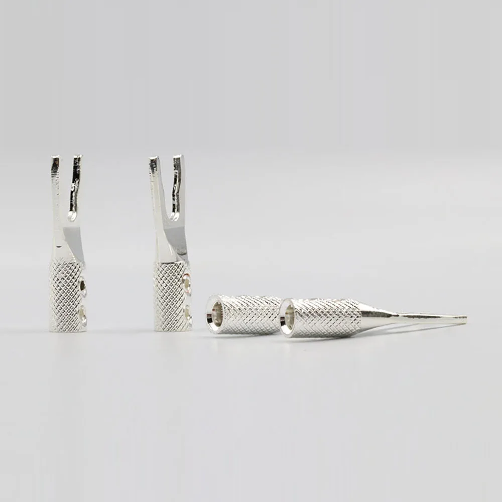 Moonsaudio Cobre Puro Prata Chapeado y Spade Plug Alto-falante Cabo Fio Conector Garfo Jack 8 Pçs - Image 5