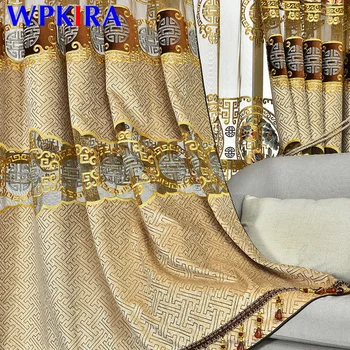

Window Blinds Luxury Golden Embroidered Hollow Curtains for Bedroom Living room Hotel Chinese Chenille Curtain Tulle M203D5