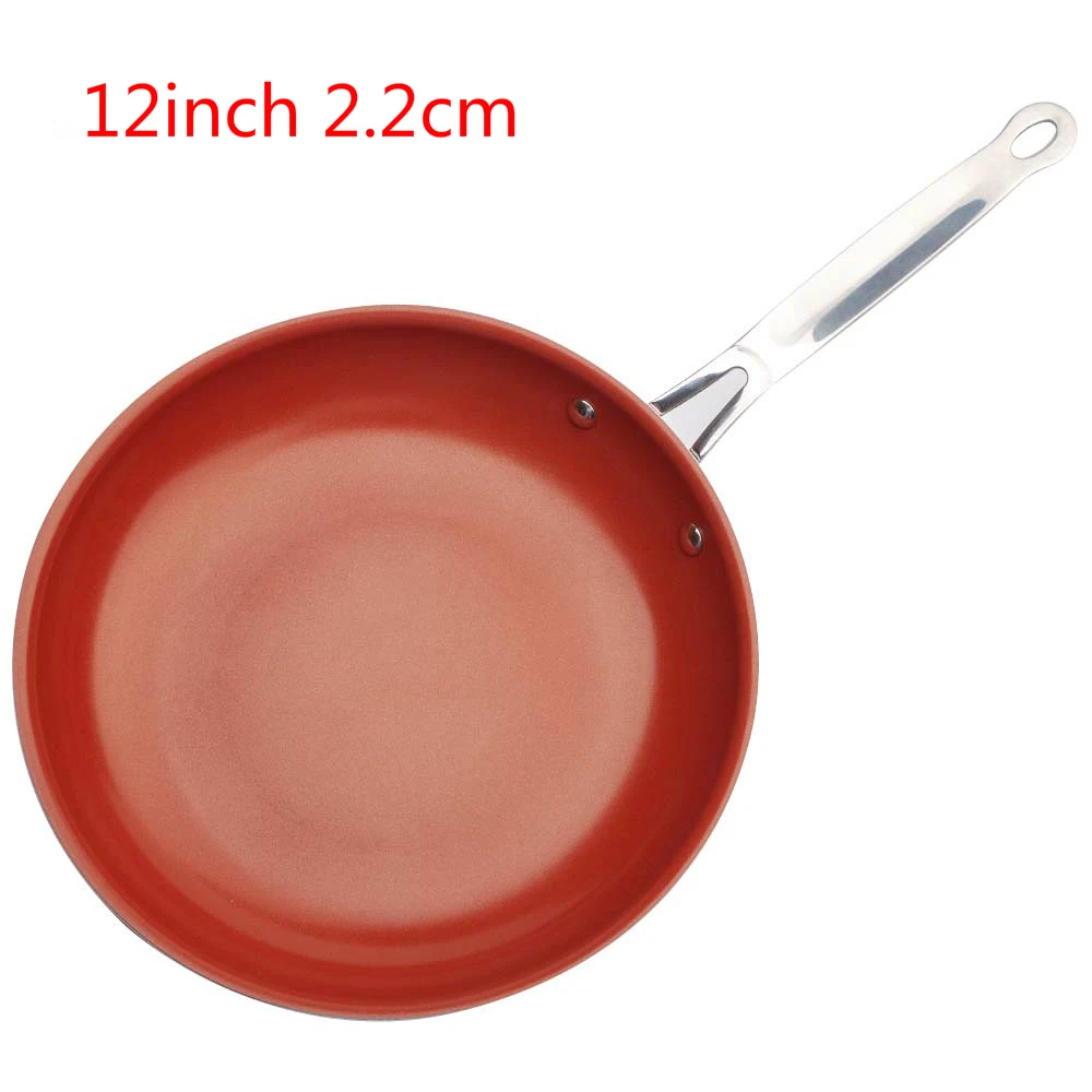 12inch 2.2mm Антипригарная сковорода, медная сковорода, 12 дюймов, кухонная посуда, духовка и посудомоечная машина, безопасная керамическая сковорода, антипригарная сковорода, красные кастрюли, медная кастрюля - Color: 12inch 2.2mm