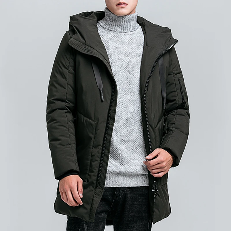Covrlge, мужская куртка на молнии с капюшоном, парка,, зимняя, одноцветная, длинная, простой стиль, мужская куртка, теплая, подходит для мужчин, MWM094 - Цвет: Dark Green