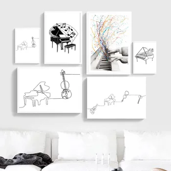 

Black White Piano Canvas Poster Nordic Line Draw Print Abstract Minimalist Wall Art Painting Decorative Picture Home Decor