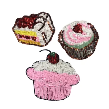 

6pc Cake Sequin Iron On Patches For Clothing Clothes Stickers Embroidery Patch Applique Embroidered Parches Ropa Parches AC1549