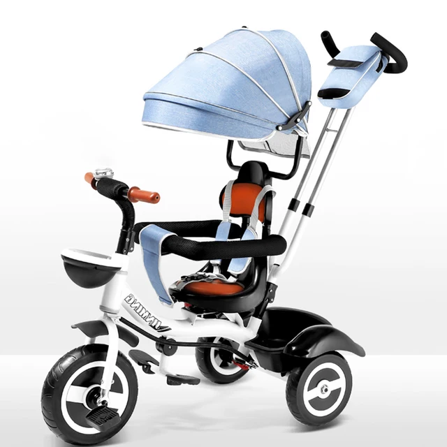 The New S-bend Double-push Four-in-one Children's Tricycle Can Push and Ride Non-inflatable Shock-absorbing Children's Trolley 2