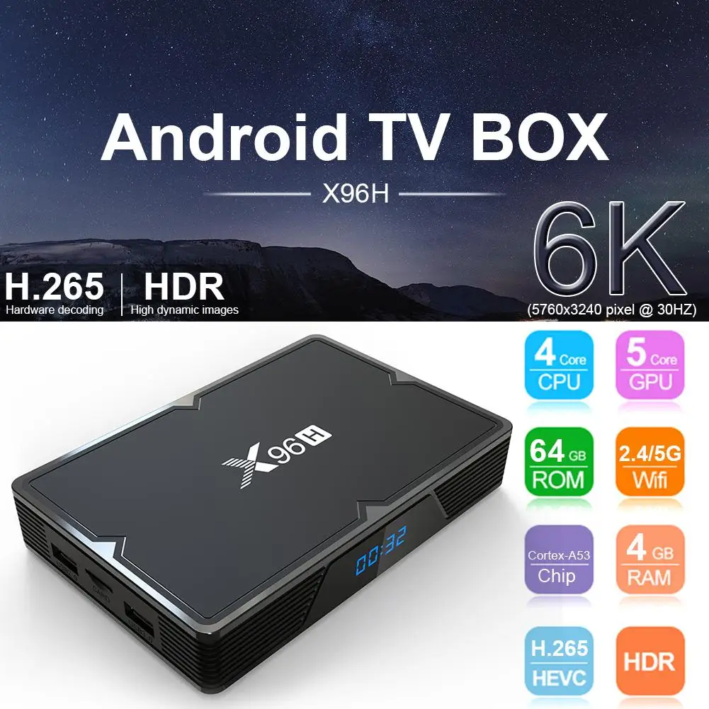 X96H(H603) ТВ приставка Android 9,0 система Двойной HDMI Поддержка 6K памяти 4 Гб 64 Гб HD сетевой плеер Wifi 2,4/5G приставка