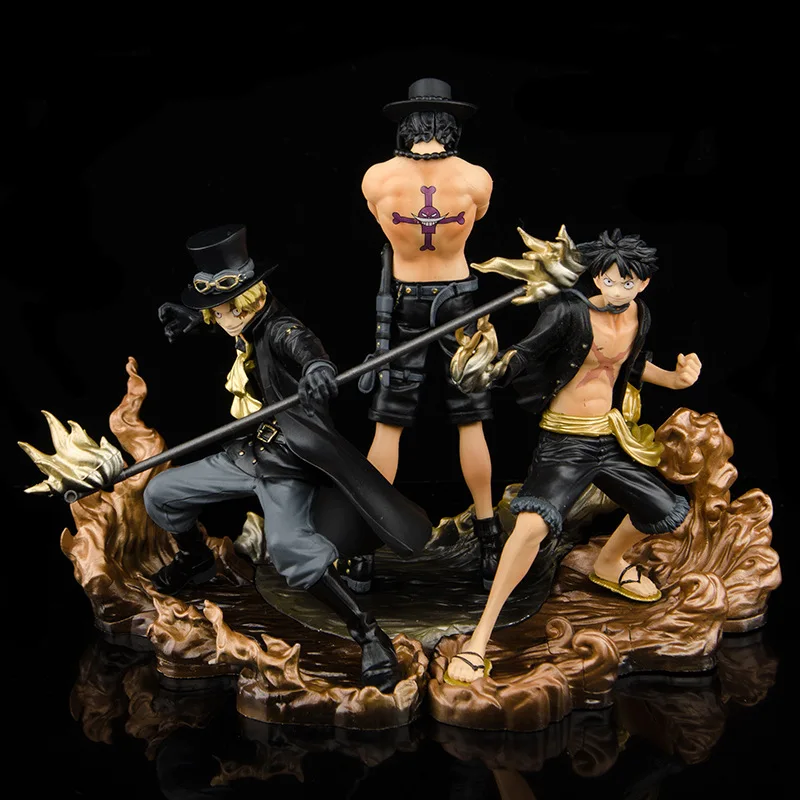 

2020 3pcs/set 14-17cm One piece Monkey D Luffy ace Sabo black gold version collectors action figure toys Christmas toy