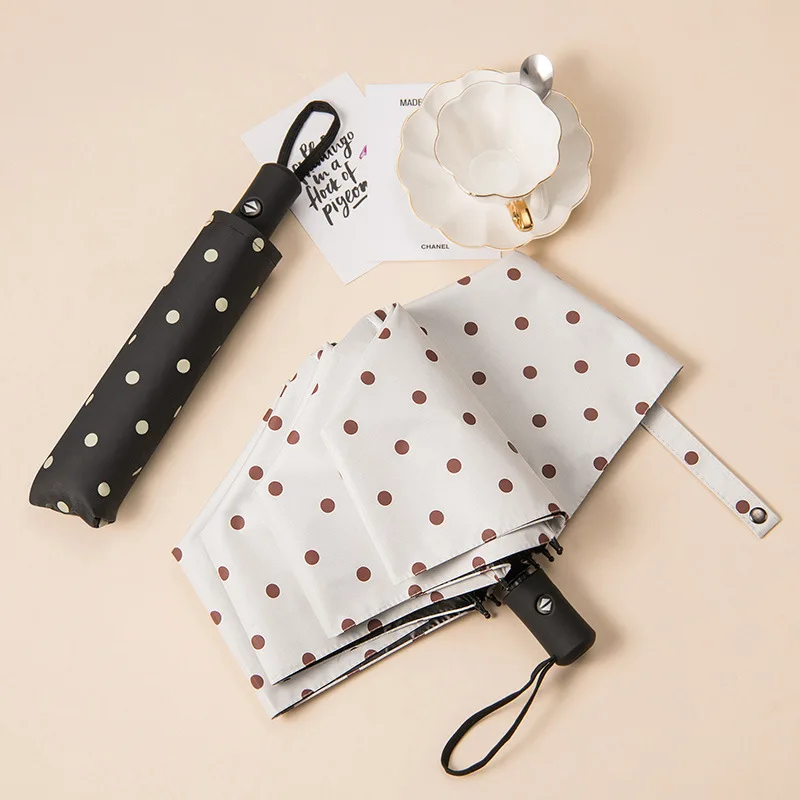 

Fully Automatic Create Polka Dot All-Weather Umbrella Dual Purpose Parasol Three Fold Folding Hipster Customizable Parasol Meani