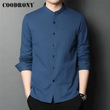 Coodrony marca primavera outono nova chegada 100% algodão moda gola manga longa camisa casual dos homens roupas de bolso real c6133