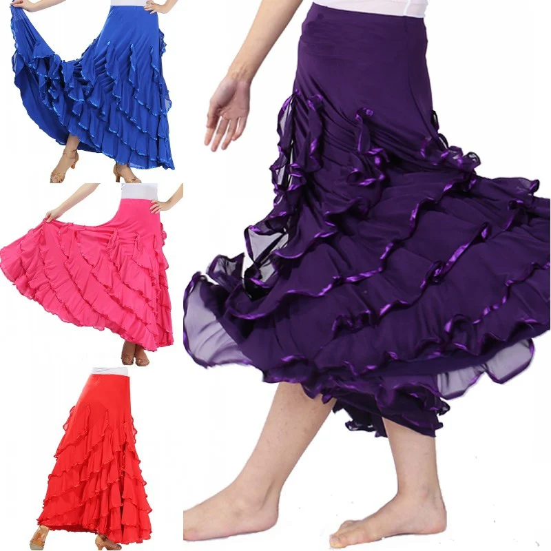 

Solid Color High Waist Sequins Polka Dot Modern Dance Skirt Ankle-Length Dance Big Swing Skirt Waltz Ballroom Dance Skirt.W