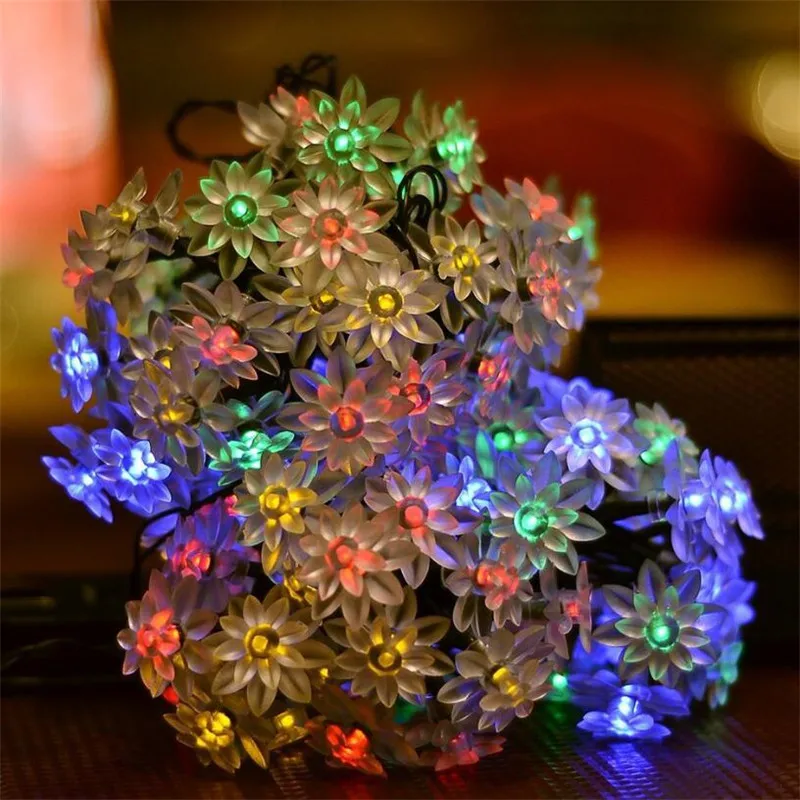Открытый 50 Led разноцветные стринги свет Лотос цветок сказочные огни солнечные лампы для сада Водонепроницаемый освещение дома ярд Рождество