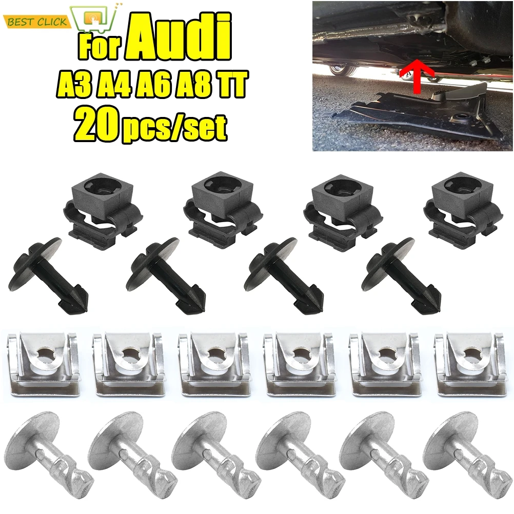 20pcs Undertray Engine Under Cover Fixing Clips Shield Trim Panel Screw For Audi A3 A4 A6 A8 TT Auto Repair 4A0805163 4A0805121A