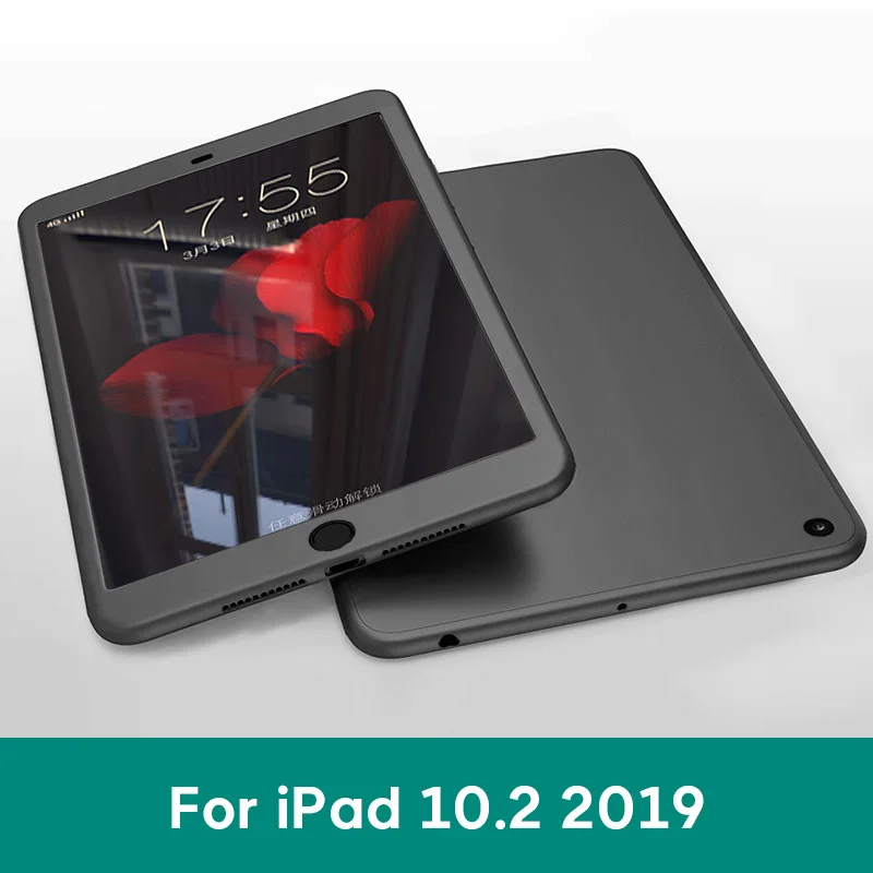 iPad 10.2 2019 BK Силиконовые 360 Полное покрытие чехол для ipad 9,7 чехол для ipad 10,2 для ipad mini 4 5 для ipad Pro 10,5 воздуха, версия 1, 2, 3 со стеклом - Цвет: iPad 10.2 2019 BK