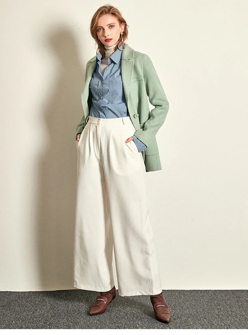 women s winter coat light green Double sided wool cashmere outwear autumn plus size ladies fashion overcoats free ship