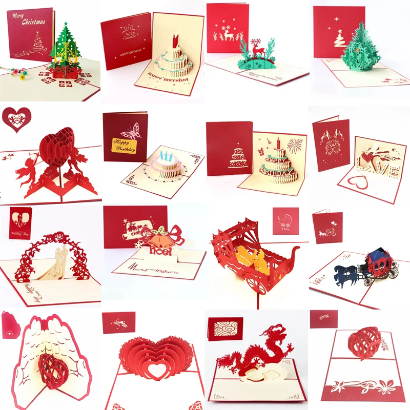 Laser Cut Vintage Happy Birthday Postcard Greeting Gift Cards Blank Paper 3D Handmade Pop Up Invitations Custom With Envelope greeting cards