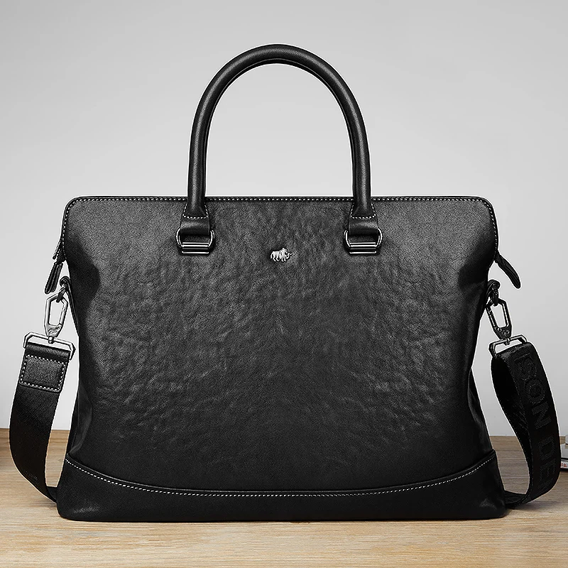 

Bison Denim Genuine Leather Briefcases 14 inch laptop Bag Handbag Men's Business Office Crossbody Bag Messenger Shoulder Bags