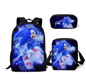 

3PC/Set Backpack Hot Game Sonic 4 The Hedgehog Pattern Students School Bags Cartoon Anime Teenagers Book-Bags