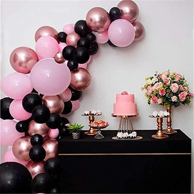 Pink Black Party Decorations Gold Balloons