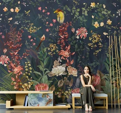 beibehang Custom American flowers birds wallpaper flowers woods murals living room TV background 3D wall paper house decoration